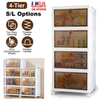 4-Tier Foldable Storage Bins with Lid Front Magnetic Door Collapsible Stackable Closet Organizer Containers with 4Pcs 360¡ Rotatable Wheels