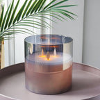 6" High 3-Wick Glass Flameless Candles( small Gray)