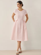 100% Linen Natural Summer V-Neck Dress ALEXA