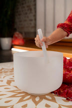 12" White-Frosted Crystal Singing Bowl, Note G3, Throat Chakra