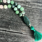 Heart Chakra Meditation Mala – 27 Beads of Rose Quartz & Moss Agate