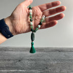 Heart Chakra Meditation Mala – 27 Beads of Rose Quartz & Moss Agate