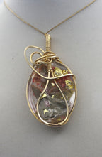 Gold Flower Resin Pendant Necklace – 14k Gold-Filled Wire Wrapped Botanical Jewelry