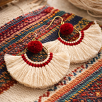 Half Moon Tassel Earrings Boho Cotton Fringe Earrings Fair Trade - Thailand