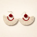 Half Moon Tassel Earrings Boho Cotton Fringe Earrings Fair Trade - Thailand