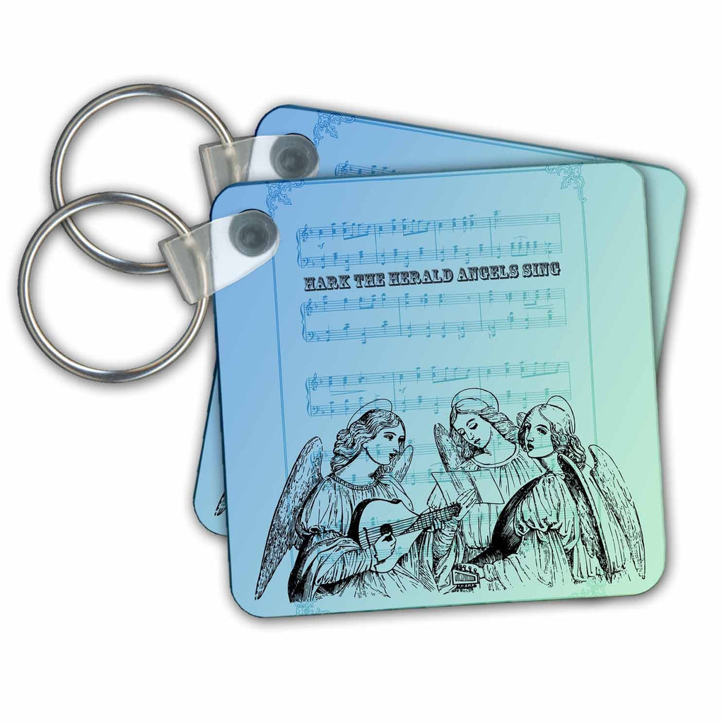 3dRose Key Chains Vintage Singing Angels- Christmas Songs- Music (kc-79207-1)