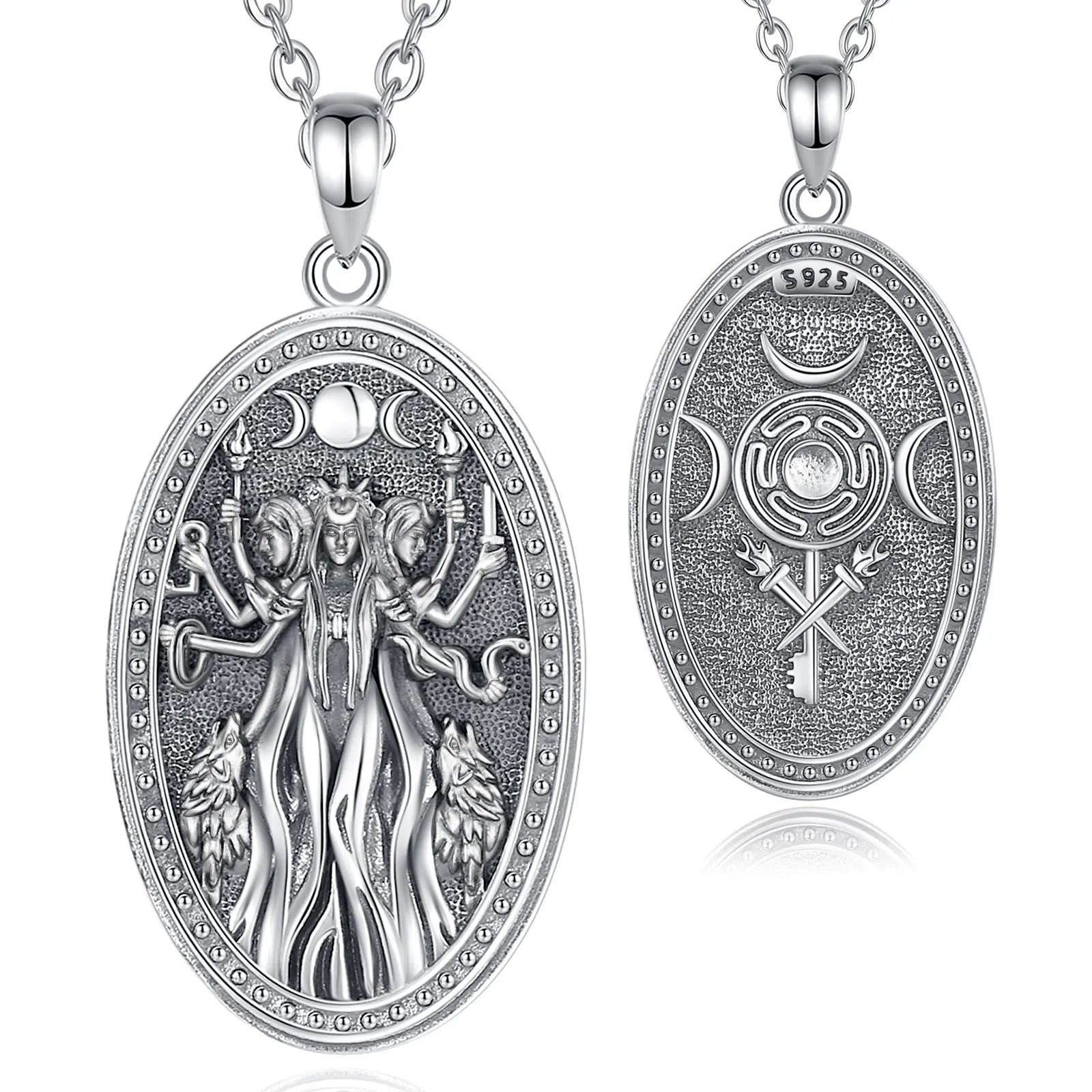 Triple Moon Goddess Sterling Silver Necklace