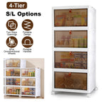 4-Tier Foldable Storage Bins with Lid Front Magnetic Door Collapsible Stackable Closet Organizer Containers with 4Pcs 360¡ Rotatable Wheels