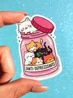 Anti-Depressants Cats Sticker – Cute Kawaii Glitter Vinyl Sticker