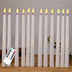 Pack of 12 Yellow Flickering Remote LED Candles Plastic Flameless Remote Taper Candles Flameless Ivory Taper Candles Flickering Battery Operated Led Warm 3D Wick Light Window Candles Real Led For Dinner Party Decoration