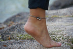 Red Stone Silver Bell Boho Anklet Adjustable Chain Women
