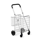 Folding Shopping Cart Basket Rolling Trolley with Adjustable Handle