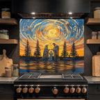 Divine Harmony – Tempered Glass Backsplash for Kitchen Stove | Holy Family Sunset Scene